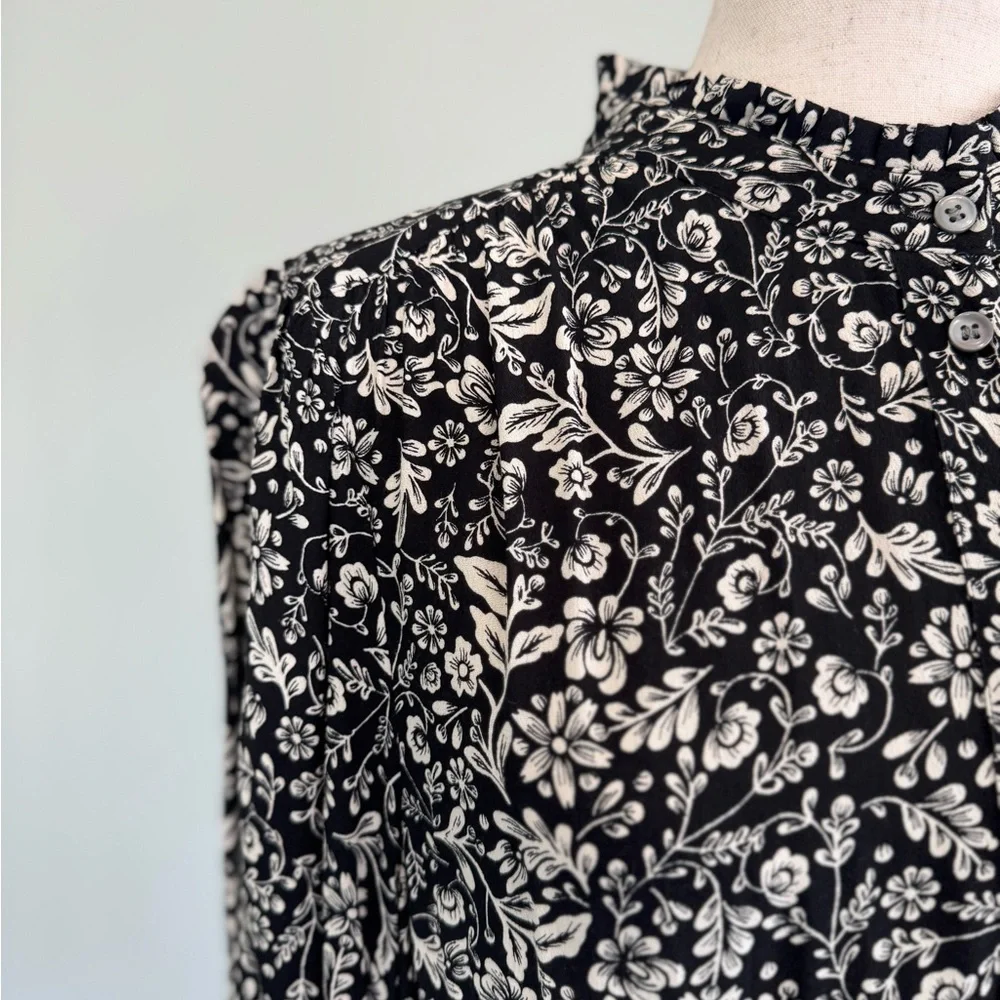 J.CREW Hadid shirt dress in a black and white bouquet print sz L - Picture 11 of 15